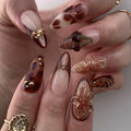 24 Pcs Korea Imported ABS Acrylic 3D Short Almond 4117 Art Acrylic Press on Nails Artificial Fingernails False Nail