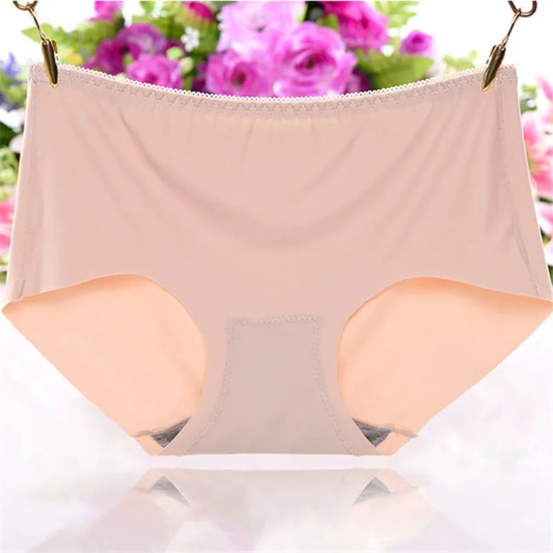 Seamless Women Underwear Pure Color Mid Waist Panties With Ice Silk Invisible Intimates Sexy Comfortable Female Briefs Underpant