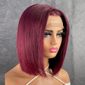 Hot Sale Bone Straight Red Human Hair Bob 13X4 Lace Wig Burgundy Natural Pre Plucked 99j Bang 10 Inch Bob Wig