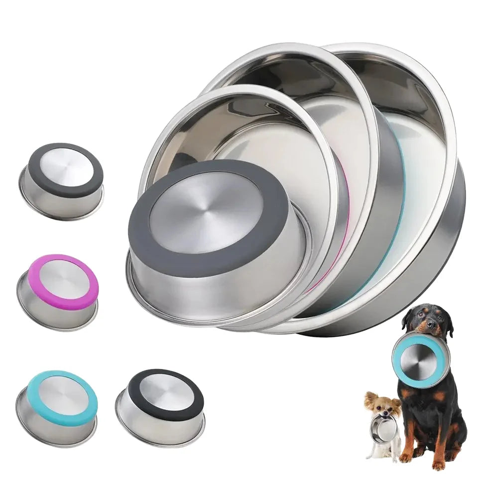 Eco-Friendly Stainless Steel Pet Bowl with Silicone Bottom for Feeding and Drinking Supplies