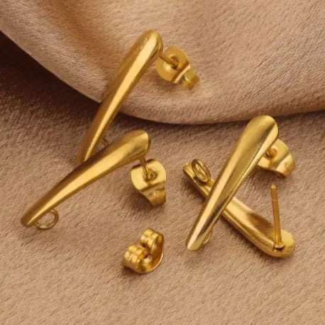 Simple Style DIY Fashion Jewelry Earrings Accessories 18k Gold Plated Stainless Steel with Ring Long Stud