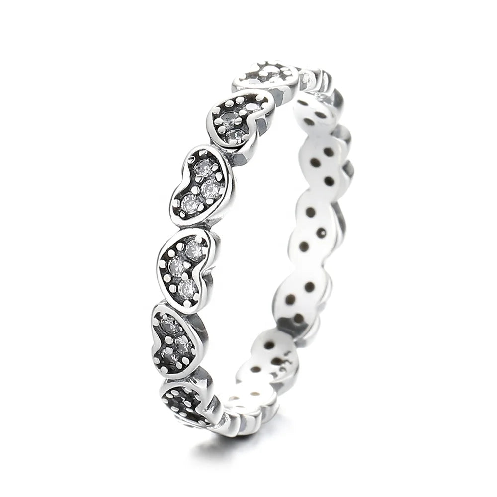 Fashion Ladies Loop Design 925 Silver Heart-shaped Rings for Women Jewelry Party Sweet Gifts