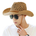 Men Handmade Paper Straw Cowboy Hat Mexico Sombreros Wide Brim Summer Beach Sun West Cowboy Hat