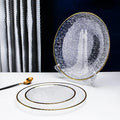 Wholesale Hammer Grain Fruit Plates Decorative Glass Ice Cream Fruit Bowl Gold Rim Glass Charger Plates Glass Dinner Plate Sets