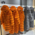 Janefur Factory Direct Long Hooded Winter Fur Jacket Crop Vintage Orange Luxury Fox Fur Coat for Women