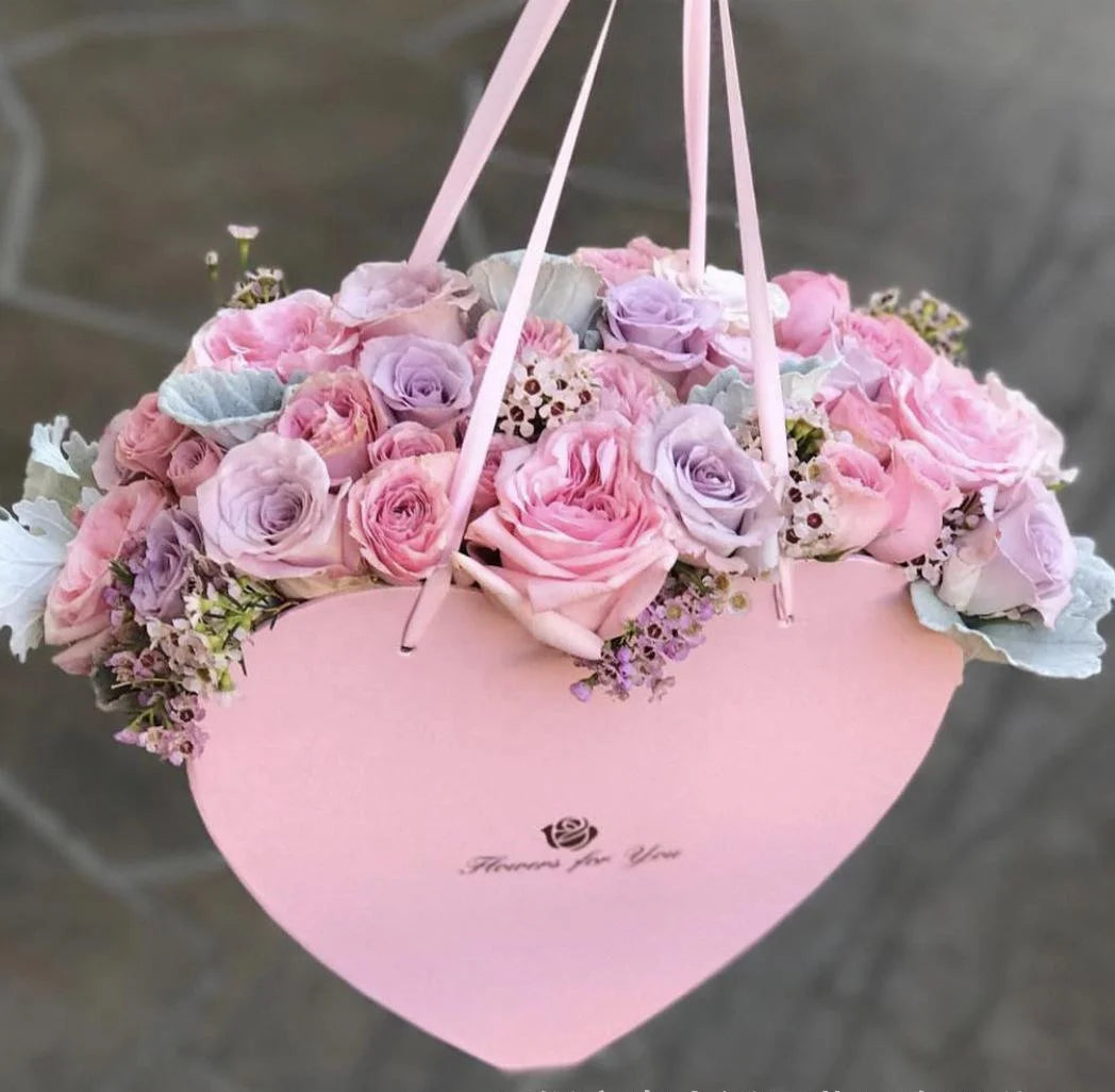 Portable Heart Gift Packaging Box Flower Two-Piece set Peach Love Heart Box Flower Box Packaging With rope