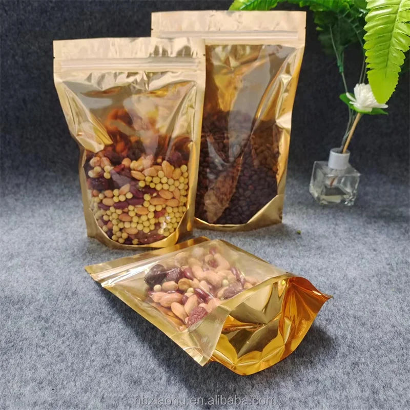 Gold Aluminized Yin-yang Stand-up Bag Translucent Aluminum Foil Zipper Sealing Tea Bag Plastic Food Self-sealing Bag
