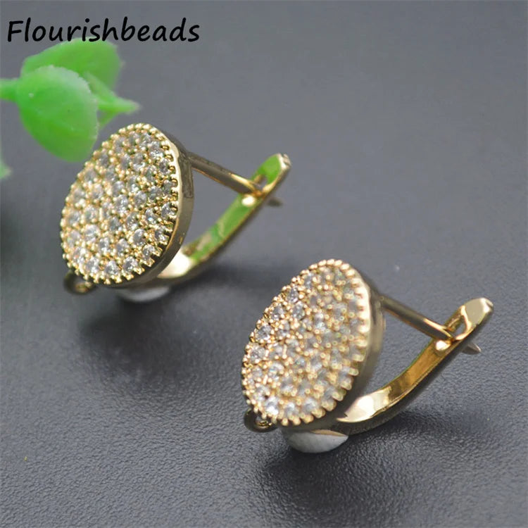 Anti-Fading 18k Gold Silver Color Micro CZ Pave Round Coin Earring Clasps Hooks for DIY Jewelry Making