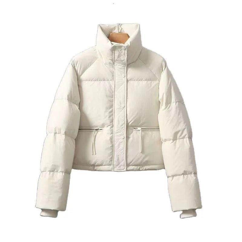 Women's Winter Long Sleeve Baggy Short Cotton Coats With Pockets Zipper Puffer Jacket