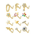 18K Gold Plated Stainless Steel Nose Ring Stud CZ Heart Moon Butterfly Nose Rings for Women Fashion Piercing Jewelry