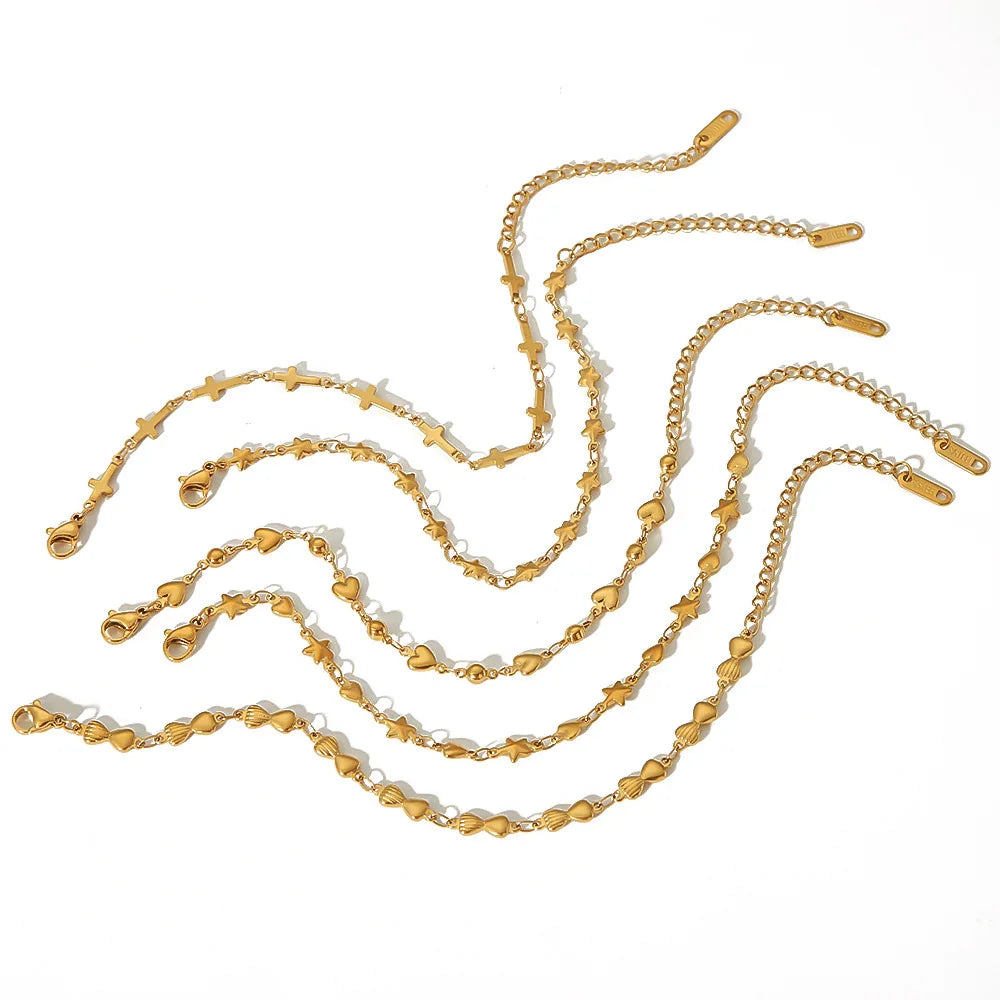 HOVANCI 18K Gold Plated Cross Heart Shape Jewelry Statement Hip Pop Chain Stainless Steel Luxury Bracelets Jewelry Sets