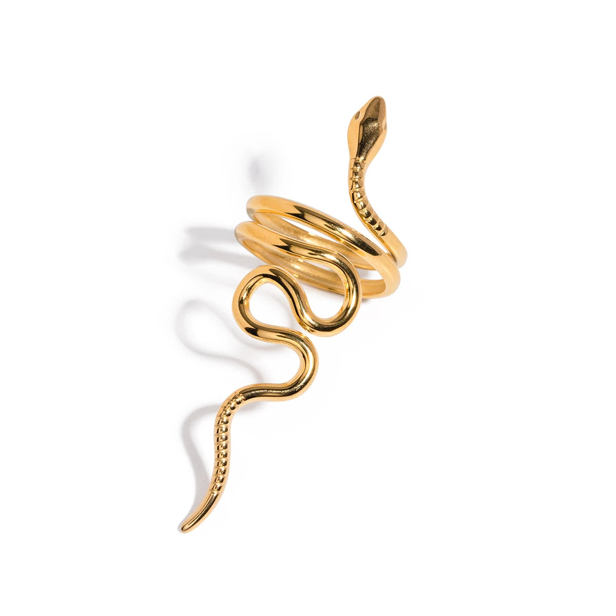 J&D Clean Fit Fashion 18K PVD Gold Stainless Steel Minimalist Jewelry Texture Snake Chunky Ring Hip Hop