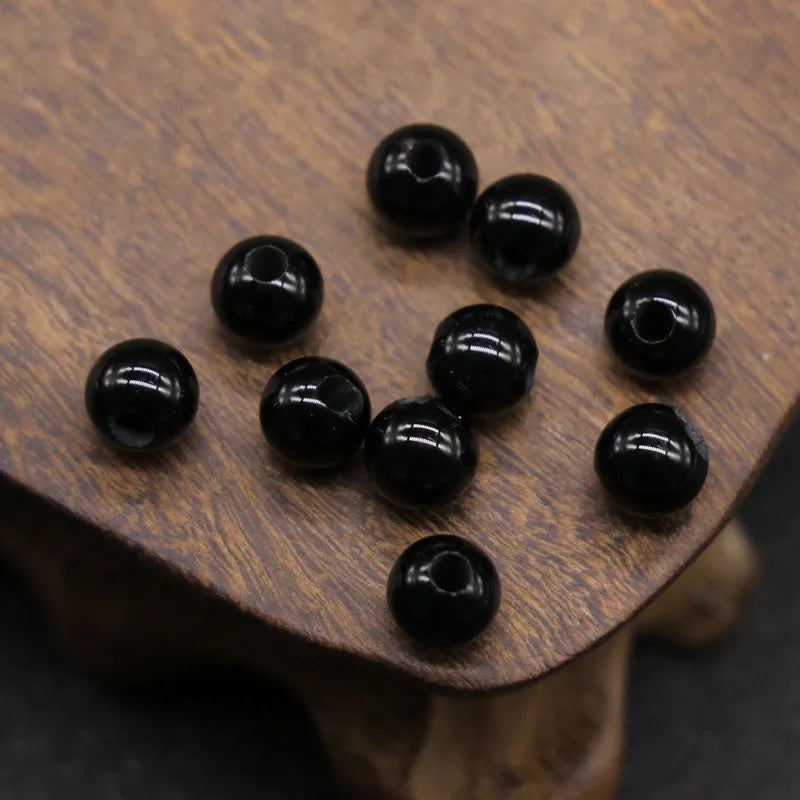 HZ Bracelets Beads Gemstone Loose Beads Natural Round 12-13mm Crystal Energy Stone Healing Black Agate for Jewelry Making Stone Crystal Gemstone