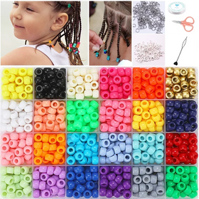 Custom Mixed Colors Acrylic Kids Hair Beads Accessories for Braids 24 Colors Rainbow Pony Hair Beads for Kids