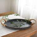 Hot Sale Hemp Rope Handle Old Wrought Iron Storage Plate Bread Tray Thickened Tray Photo Props Home Ornaments Iron Plate