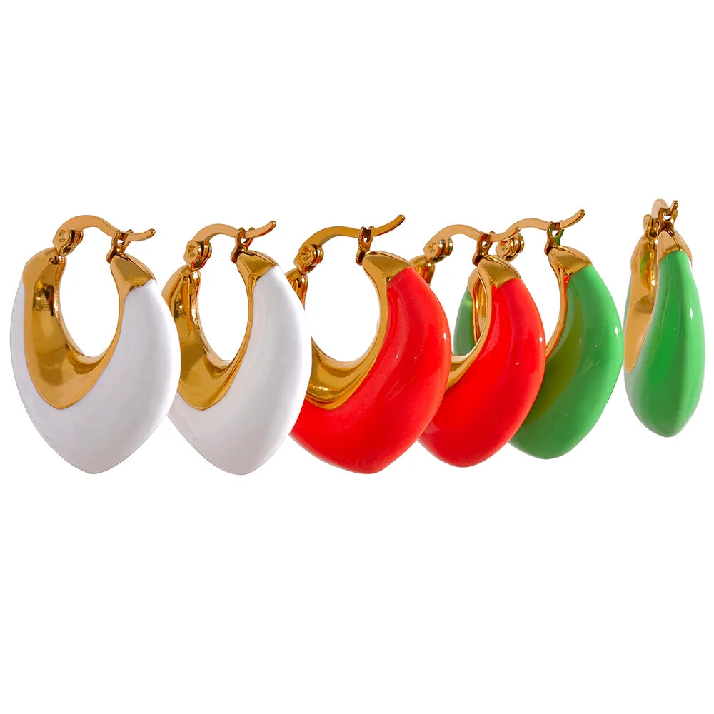JINYOU 1196 Multicolor Enamel Stainless Steel Geometric Chunky Hoop Earrings Women Stylish Metal Waterproof Summer Party Jewelry MegaBDM