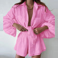 Enyami Summer Fashion Casual Lounge Wear Striped Lantern Sleeve Blouse Breathable Woman 2 Pieces Elegant Loose Shorts Set