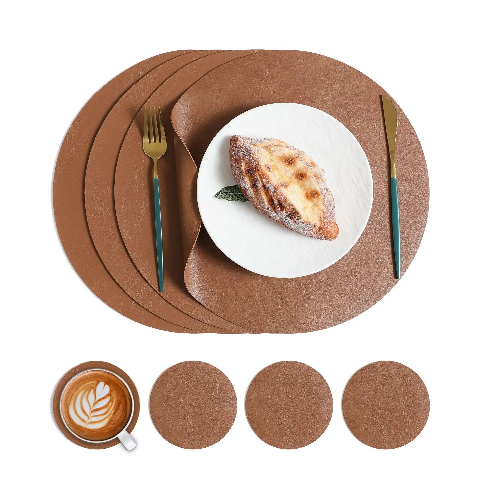 Tabletex Nordic Kitchen Dining Leather Table Mat Custom Round Faux Printed Pu Leather Placemat