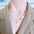 S11154 18k Gold Plated Stainless Steel Tiny Rectangle and Round CZ Zircon Charms Chain Collar Necklace and Bracelet Jewelry Set