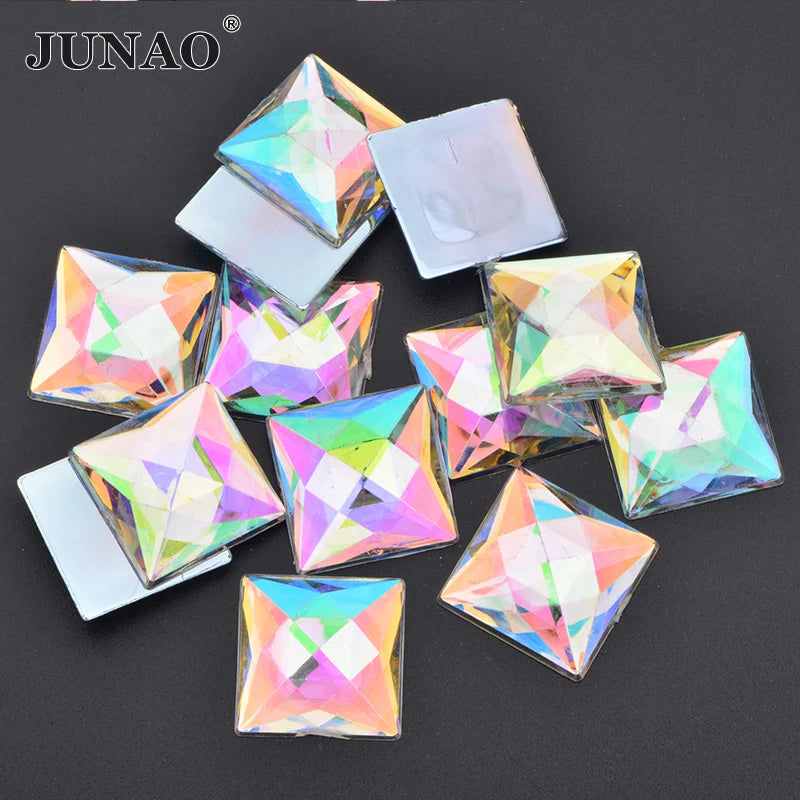 JUNAO Good Price 20mm Crystal AB Stone Jewelry Making Square Rhinestones Beads Square Acrylic Rhinestones Flat Back for DIY