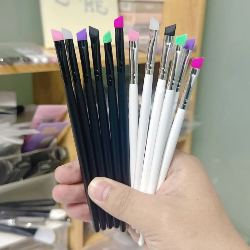 Silicone Wood Handle Flat Eyeliner Eyebrow Makeup Brush Eyelash Separating Perm Concealer Lip Liner Lip Balm Eye Use