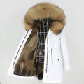 2024 Women's Fashion Long Parka Waterproof Fabric Winter Jacket with Natural Raccoon Fox Fur Collar Hood & Removable Warm