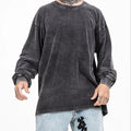 Blank Distressed Long Sleeve Shirts Men Boxy Acid Wash Long Sleeve t Shirt Cotton Mock Neck Full Sleeve t Shirt