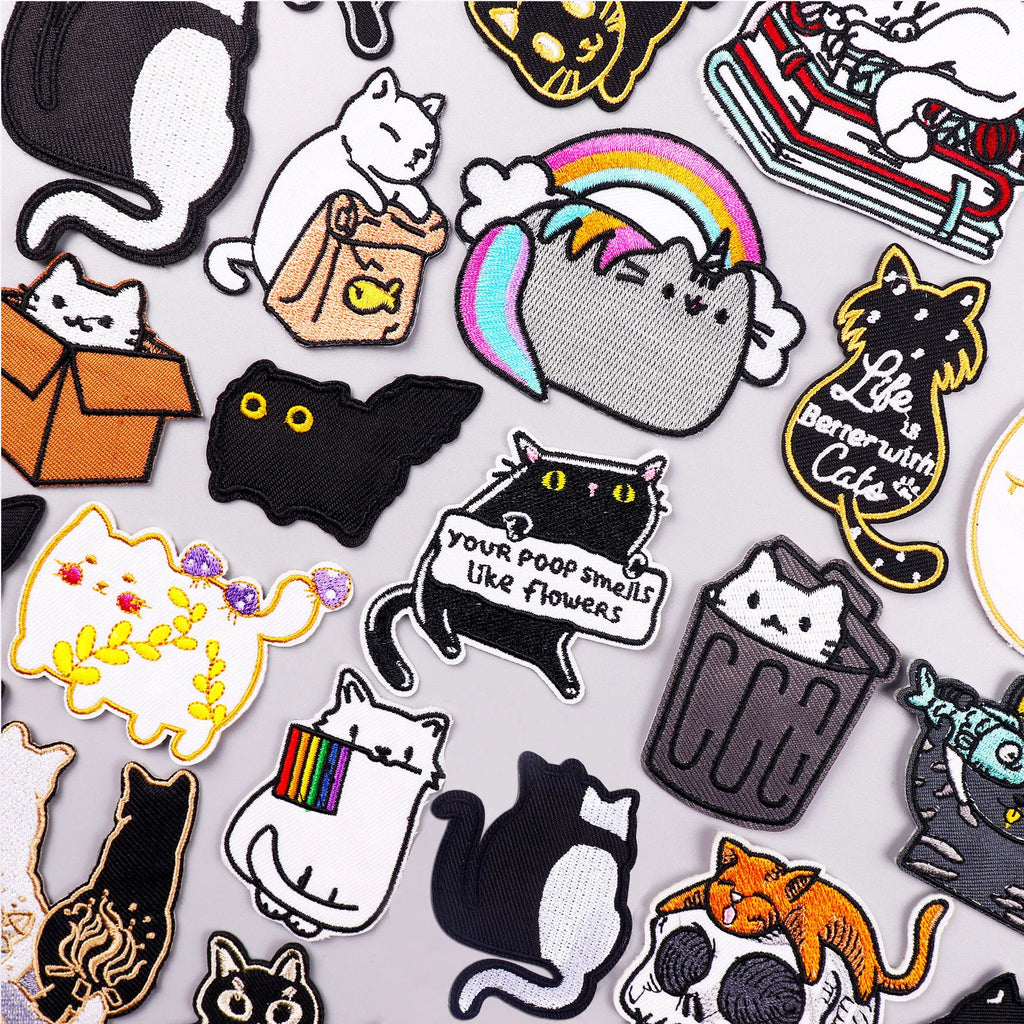 Cartoon Rainbow Cat Embroidered Iron on Patches for Clothes Custom Factory High Quality DIY Animal Applique