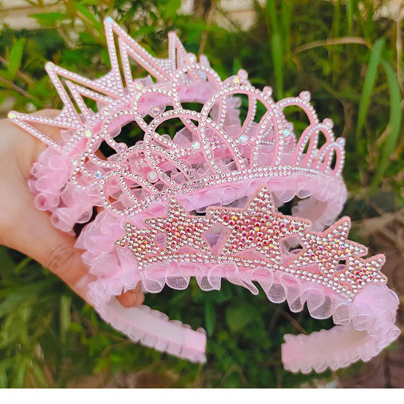 Multisize Pink Crown Princess Lace Headband Hair Hoop for Party