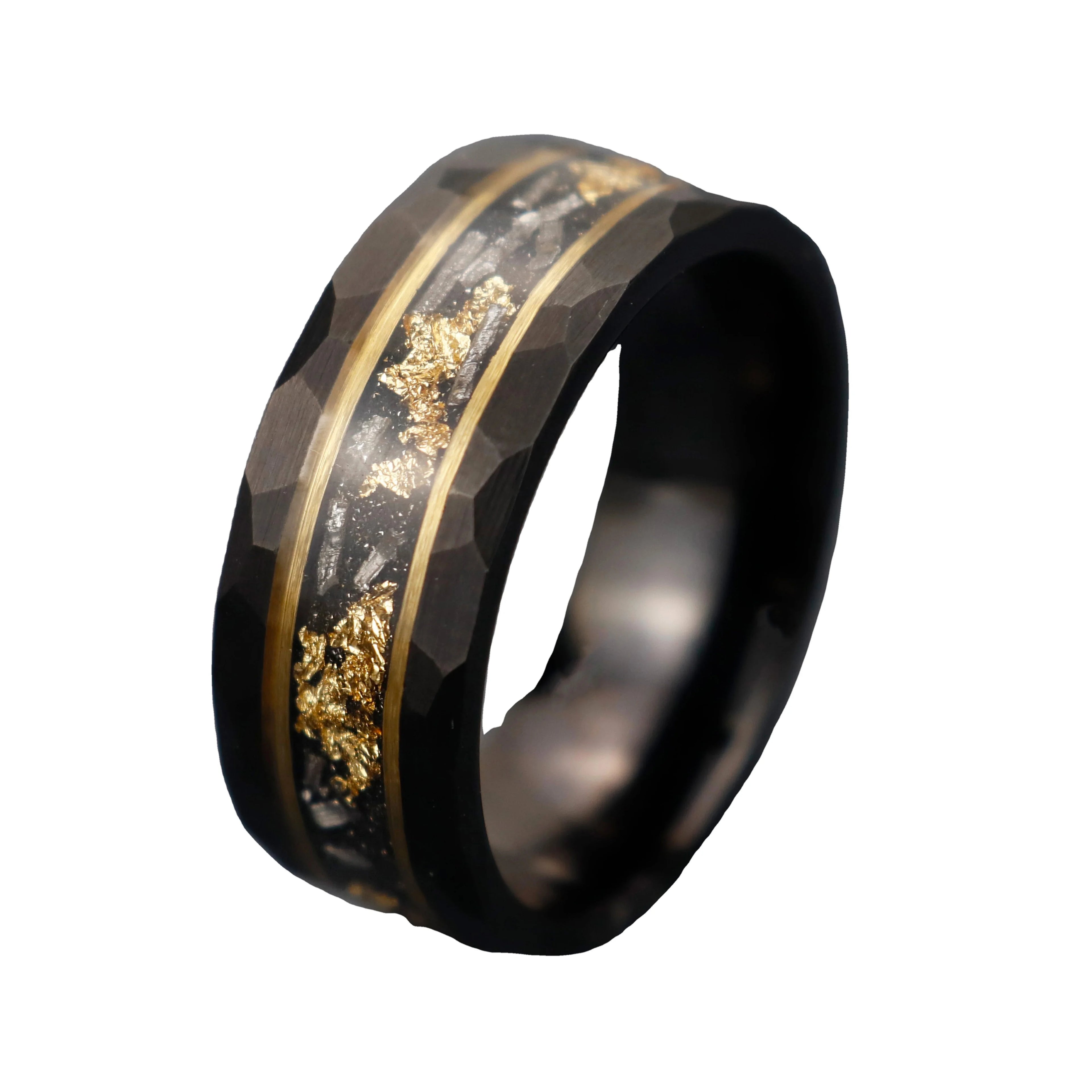 Poya Meteorite Sandstone Gold Leaf Flakes Inlay Black Tungsten Wedding Bands Rings for Men