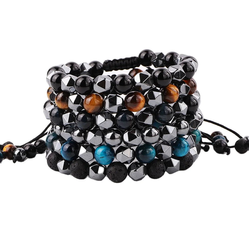 Unisex Tiger Eye Lava Hematite & Agate Bead Bracelet New Style Adjustable Yoga Healing for Stress Relief Anxiety for Men Women