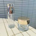 30ml Glass Screen Printed Skin Care Cosmetic Face Serum Bottle with Golden Lotion Pumps