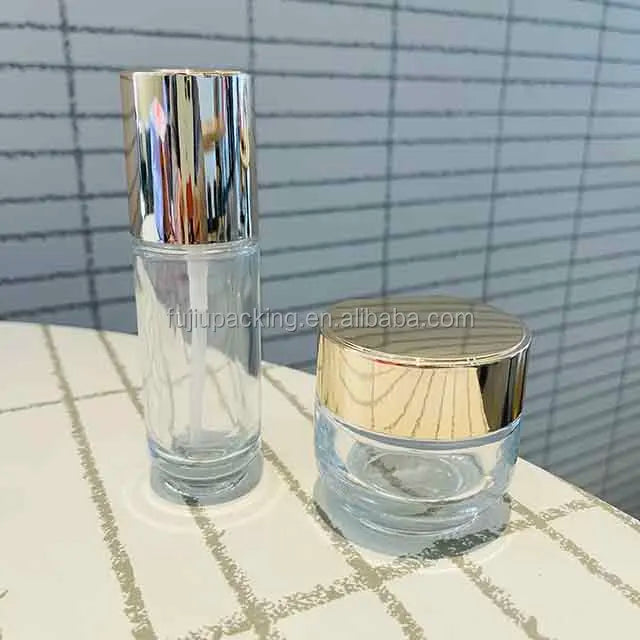 30ml Glass Screen Printed Skin Care Cosmetic Face Serum Bottle with Golden Lotion Pumps