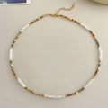 Zooying Dainty Natural Stone Beaded Necklace Natural Shell Delicate Beaded Stackable Necklace