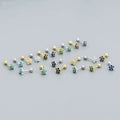 Ins 925 Silver Minimalist Cute Flower Shape Gold Plated Green Black Stones Stud Earring Women Jewelry