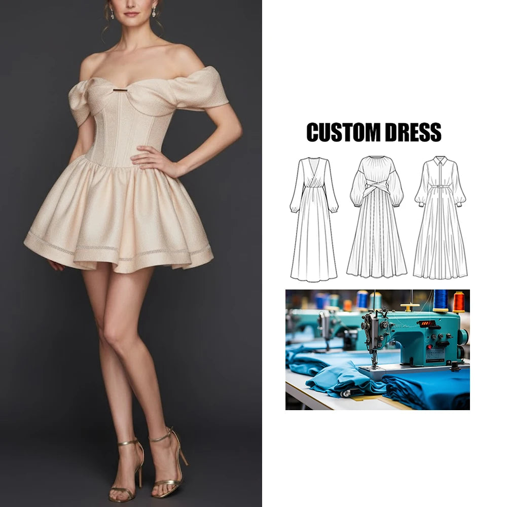 Brand Customization Summer Mini Dress Sweet Princess Socialite Off-Shoulder Three-Dimensional Flower Puffy Princess Party Dress