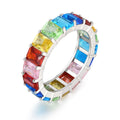 Stackable Women Jewelry Cubic Zirconia Rainbow 925 Sterling Silver Brass  Baguette Vintage Engagement Wedding Gift Eternity Ring