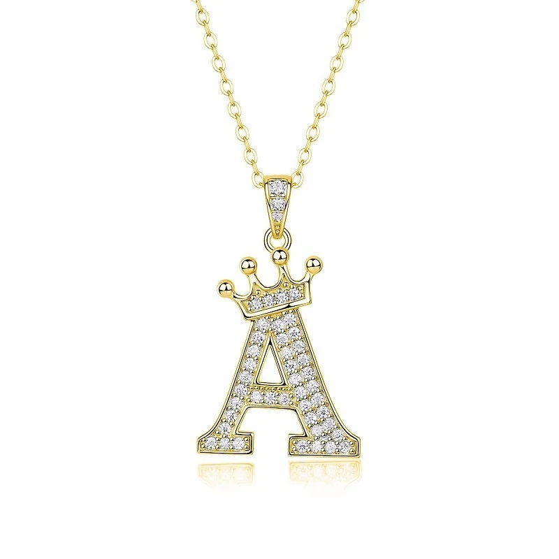 Hot Selling S925 Silver Moissanite Pendant Necklace 26 English Letter Hip-hop Style Trendy Crown for Parties GIA Certified