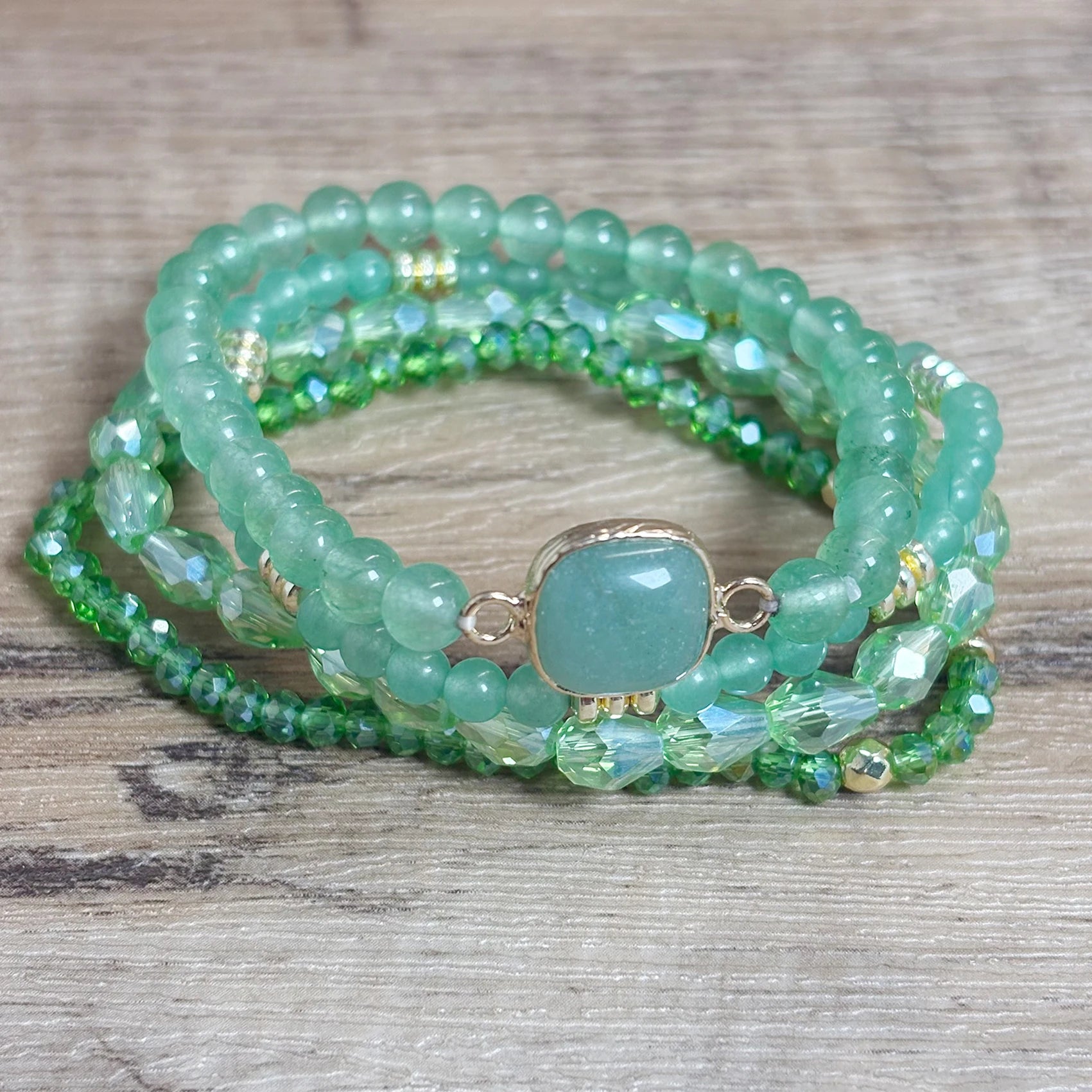 Dainty Natural Green Aventurine Stone Vintage Geometric Beaded Handmade Elastic Yago Healing Energy Sets Bracelet Unisex Gifts