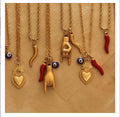 Stainless Steel Gold Plated Diy Enamel Evil Eye Hand Italian Horn Pendant Necklace