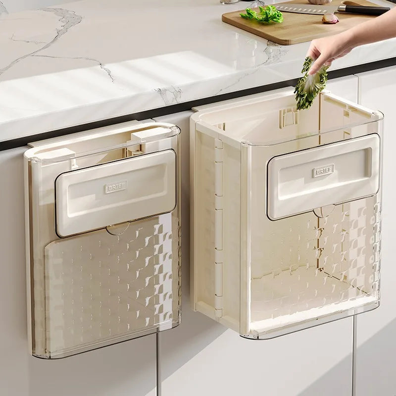 Wholesale Transparent Hanging Foldable Kitchen Trash Can Large Capacity Perforation-Free Household Plastic Storage Bin Box
