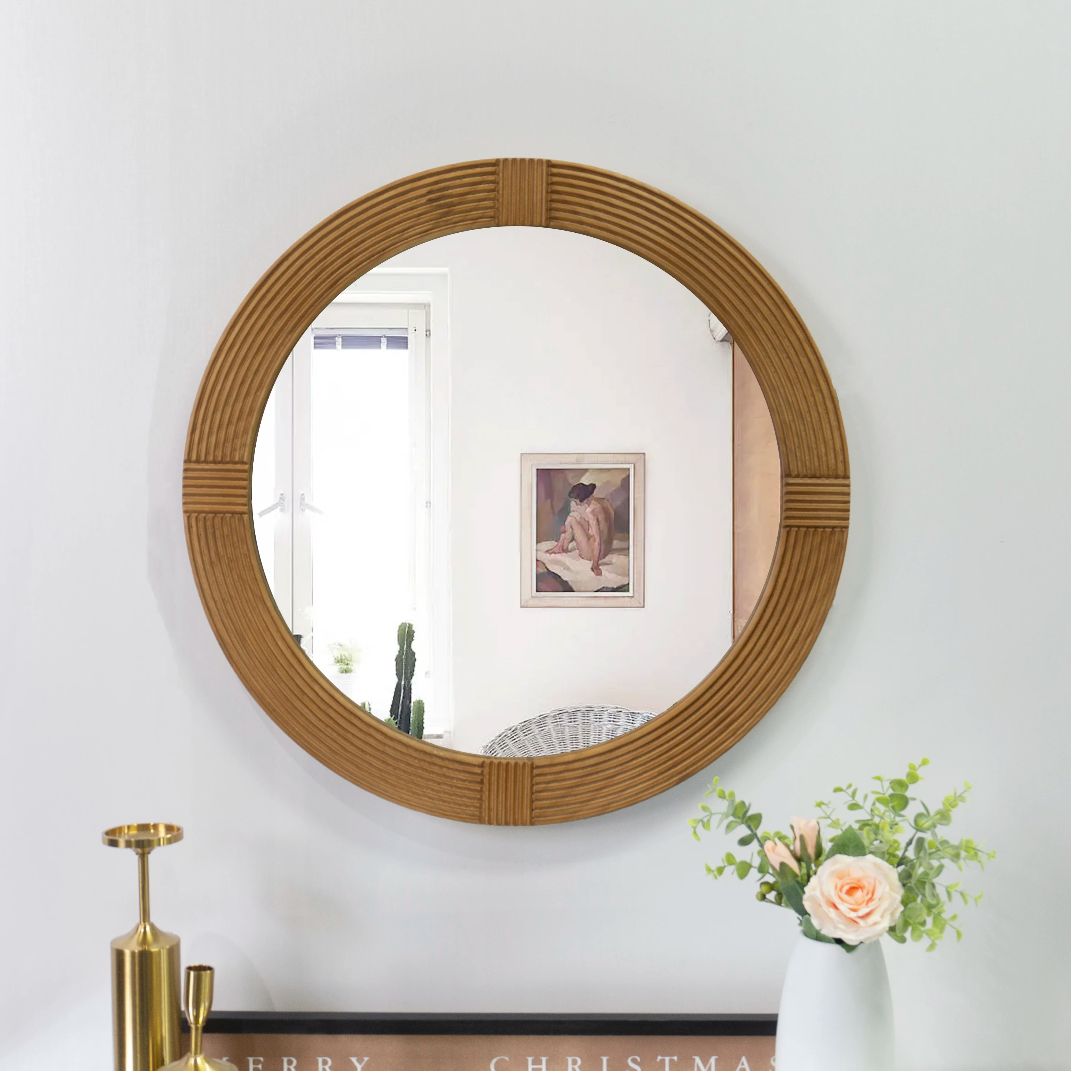 80CM Creative Fashion Solid Wood Hanging Bathroom Bedroom Home Makeup Mirror Decoration Dropshipping in Bulk Quantities DDP 2025