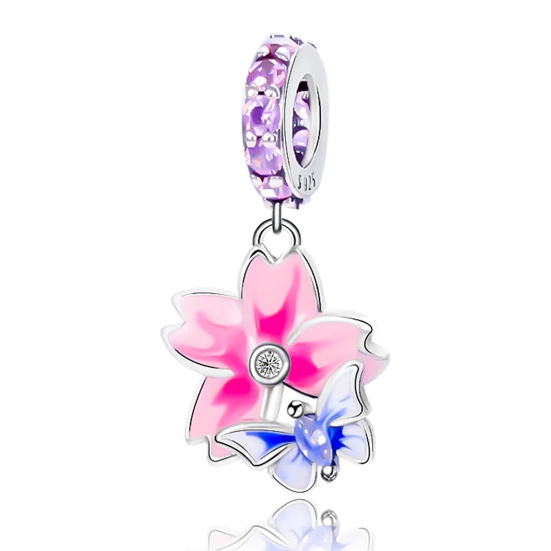 Wholesale 925 Sterling Silver butterfly Flower Charm for Base Bracelet Making Women Jewelry