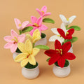 Handmade Crochet Lily Flower Small Potted Plant Simulation Mini Home Desk Car Ornament for Valentine's Day Gift