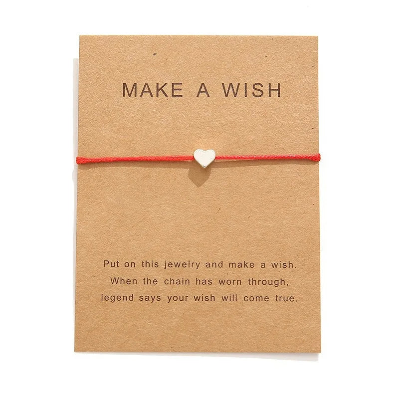 Trendy Woven String Adjustable Friendship Bracelets Make a Wish Card Heart Woven Bracelet Custom Woven Bracelets for Women Men