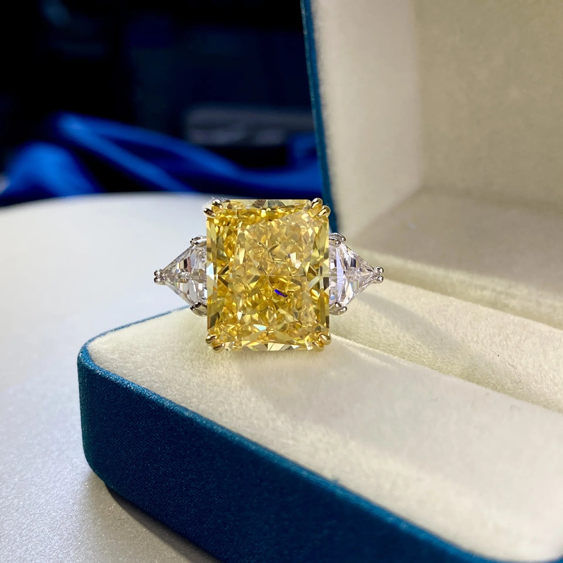 13*16mm Big Size Excellent Radian Ice Cutting Yellow Zirconia Diamond 925 Sterling Silver Ring