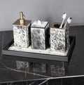 High-End Home Decoration Real Leather Bathroom Accessory Set Includes Metal Tray with Soap Dispenser Cup Toothbrush Holder