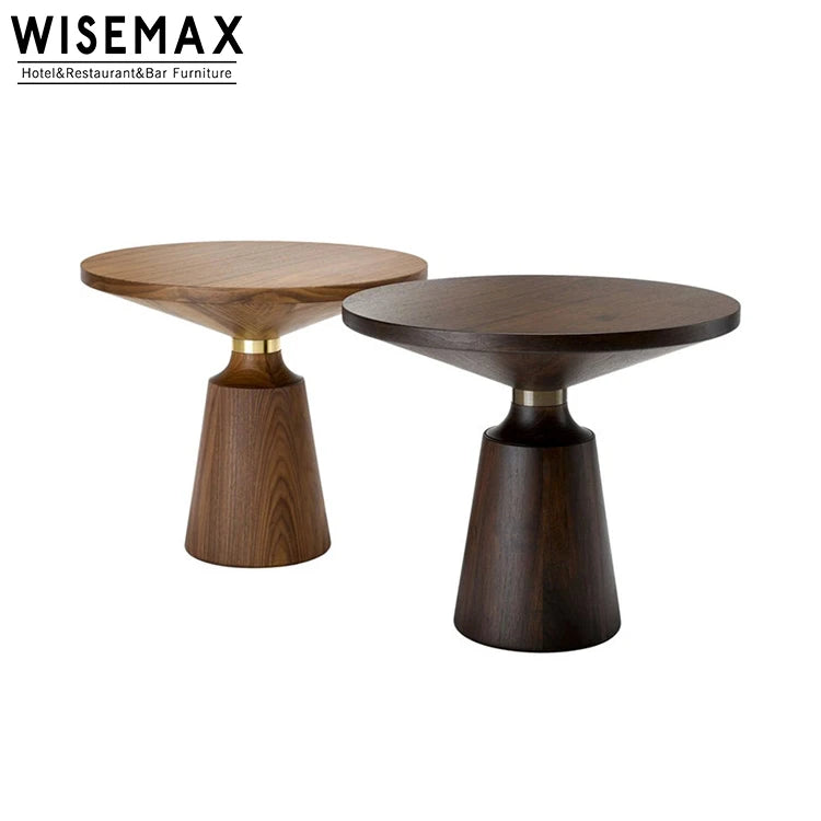 WISEMAX FURNITURE Modern Luxury Style Home Furniture Ash Wood Metal Walnut Color Bed Side Table  Round Small Coffee Table
