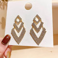 HOVANCI Korean S925 Sterling Silver Geometric Drop Earrings with Rhinestone Bangle Designer Post Jewelry for Ladies
