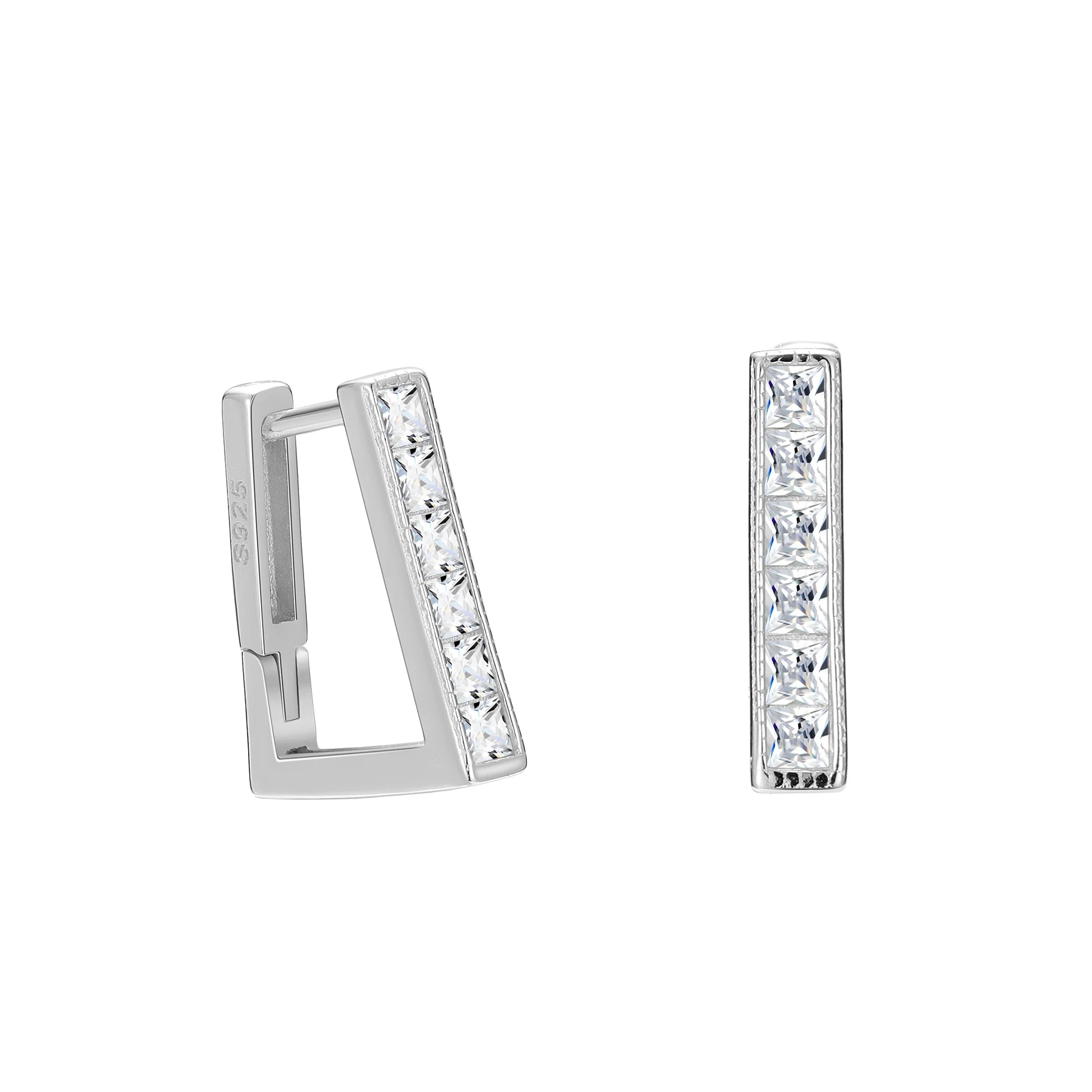 925 Sterling Silver Square Earrings Luxury Huggie Hoops Cubic Zirconia Stone Fine Jewelry for Women Men Trendy for Gift